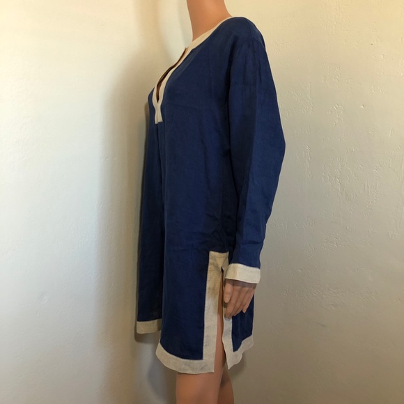 Max Mara Leisure 10 M Tunic Top Navy Blue Linen - Picture 3 of 6